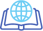 Open book with a globe icon symbolizing global knowledge.