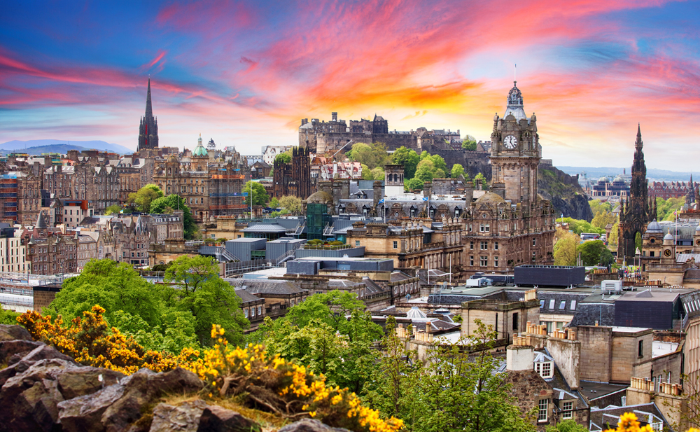 Sunset view of Edinburgh in Scotland