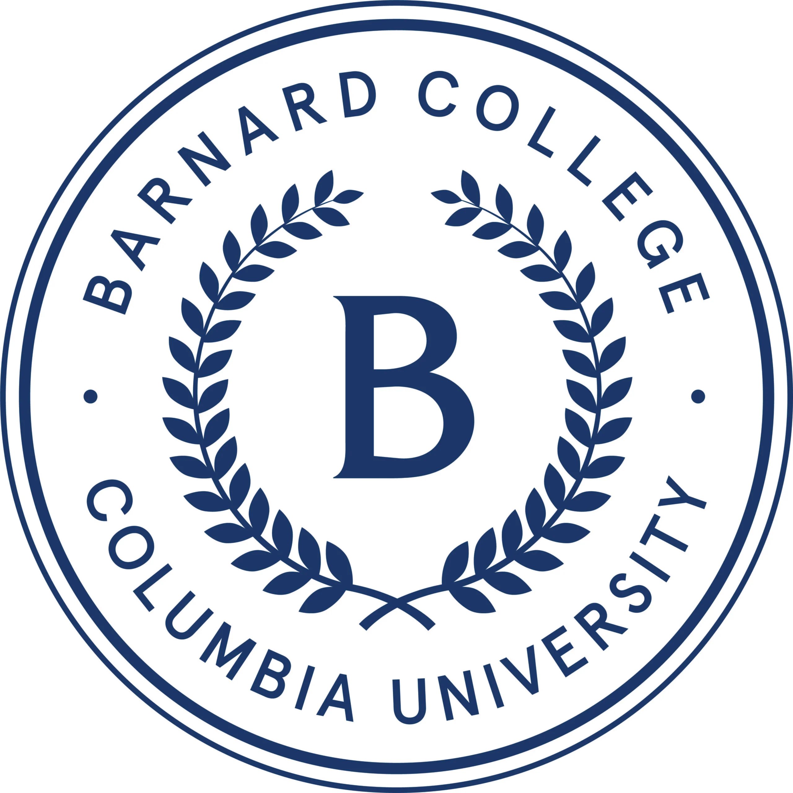 Logo of Barnard College, Columbia University, featuring a letter B and laurel wreath.